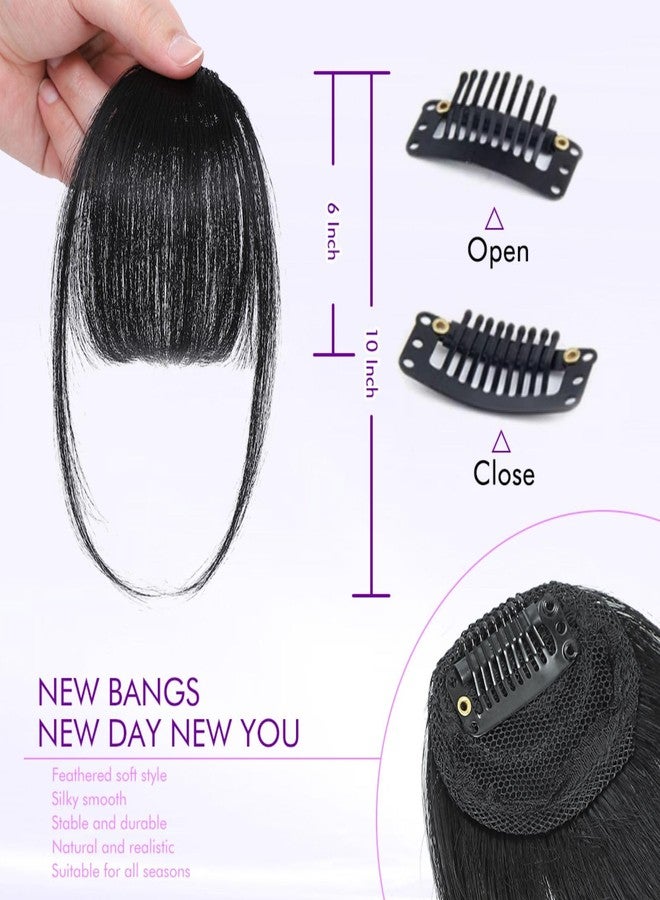 ELEFOCUS Clip in Bangs 100% Real Human Hair Extensions Wispy Natural Black Fake Bangs Hair Clip on bangs for women Fringe with Temples Hairpieces Faux Bangs for Daily Wear - Image 2